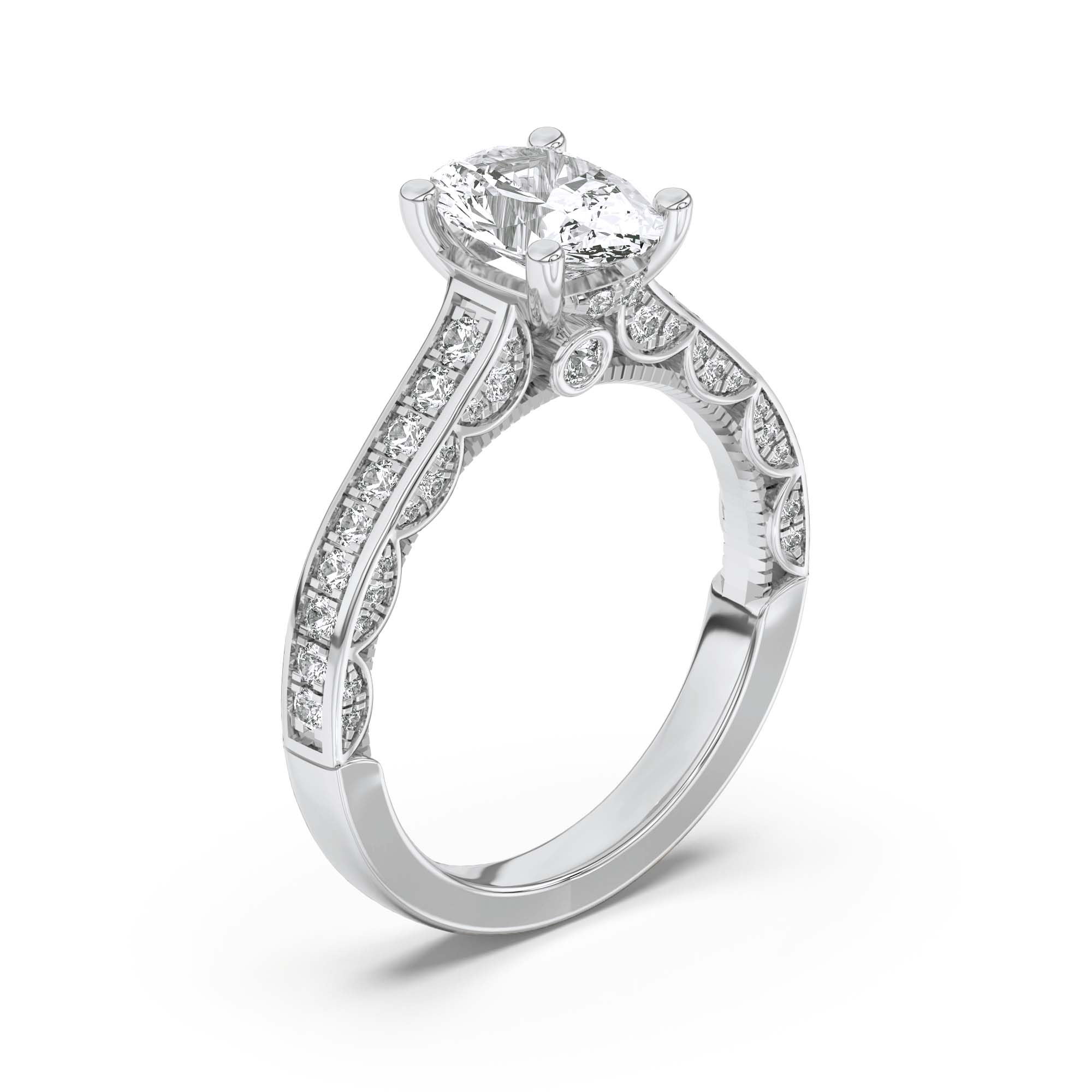 2CTW Oval Shaped Lab Grown Diamond (F/VS) Accented Engagement Ring in 14K Gold
