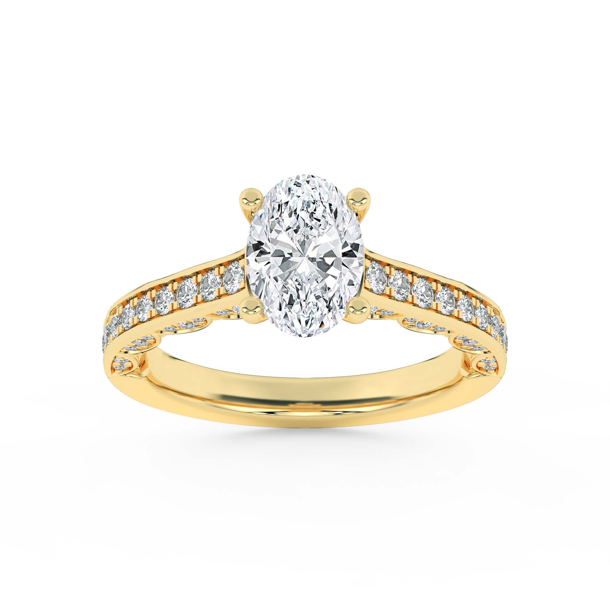 2CTW Oval Shaped Lab Grown Diamond (F/VS) Accented Engagement Ring in 14K Gold