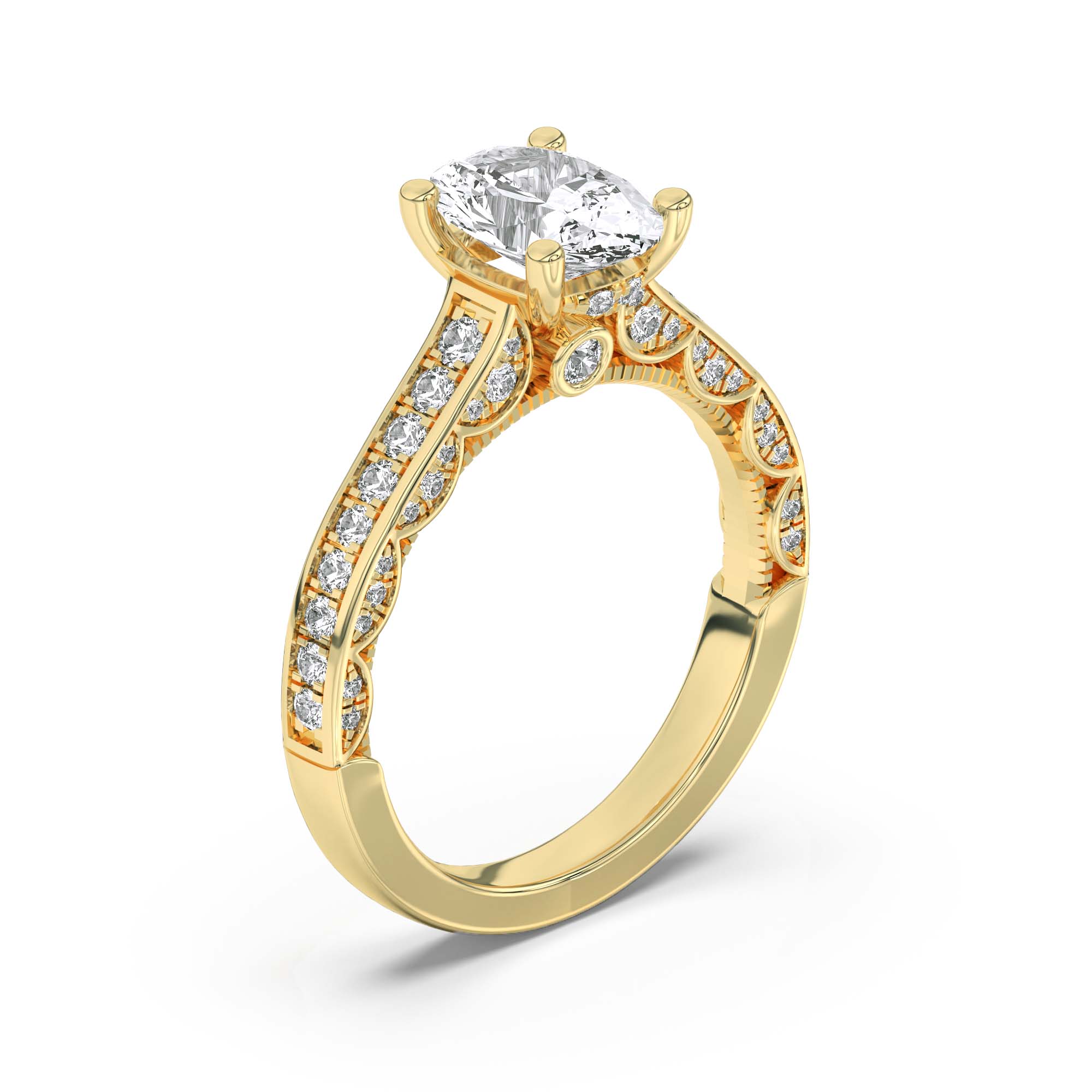 2CTW Oval Shaped Lab Grown Diamond (F/VS) Accented Engagement Ring in 14K Gold