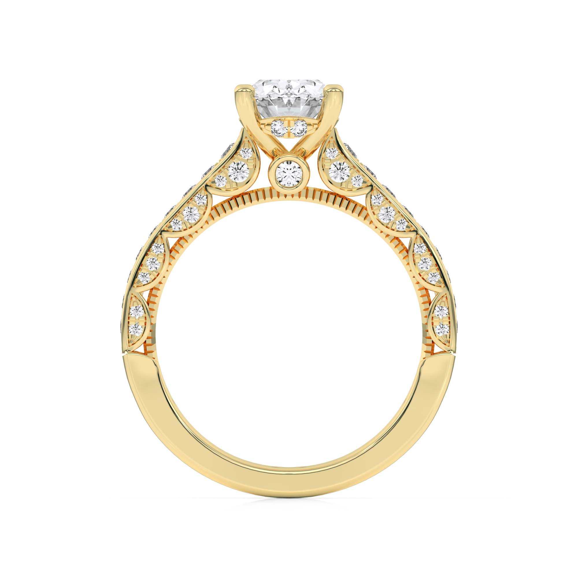 2CTW Oval Shaped Lab Grown Diamond (F/VS) Accented Engagement Ring in 14K Gold