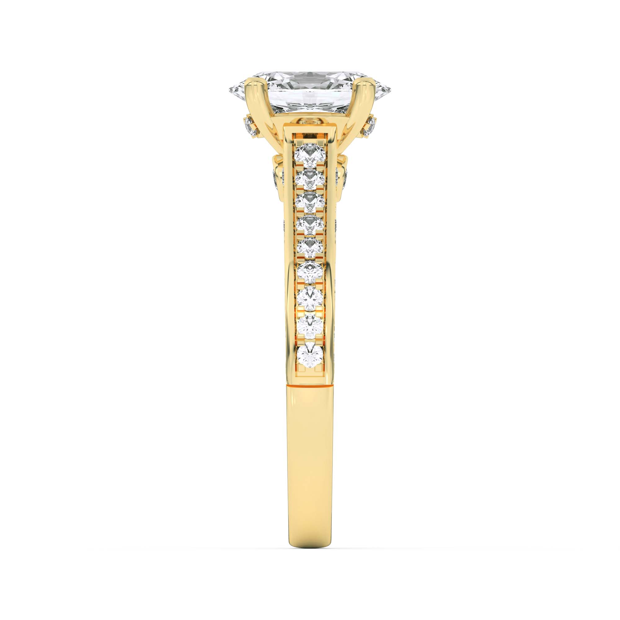 2CTW Oval Shaped Lab Grown Diamond (F/VS) Accented Engagement Ring in 14K Gold