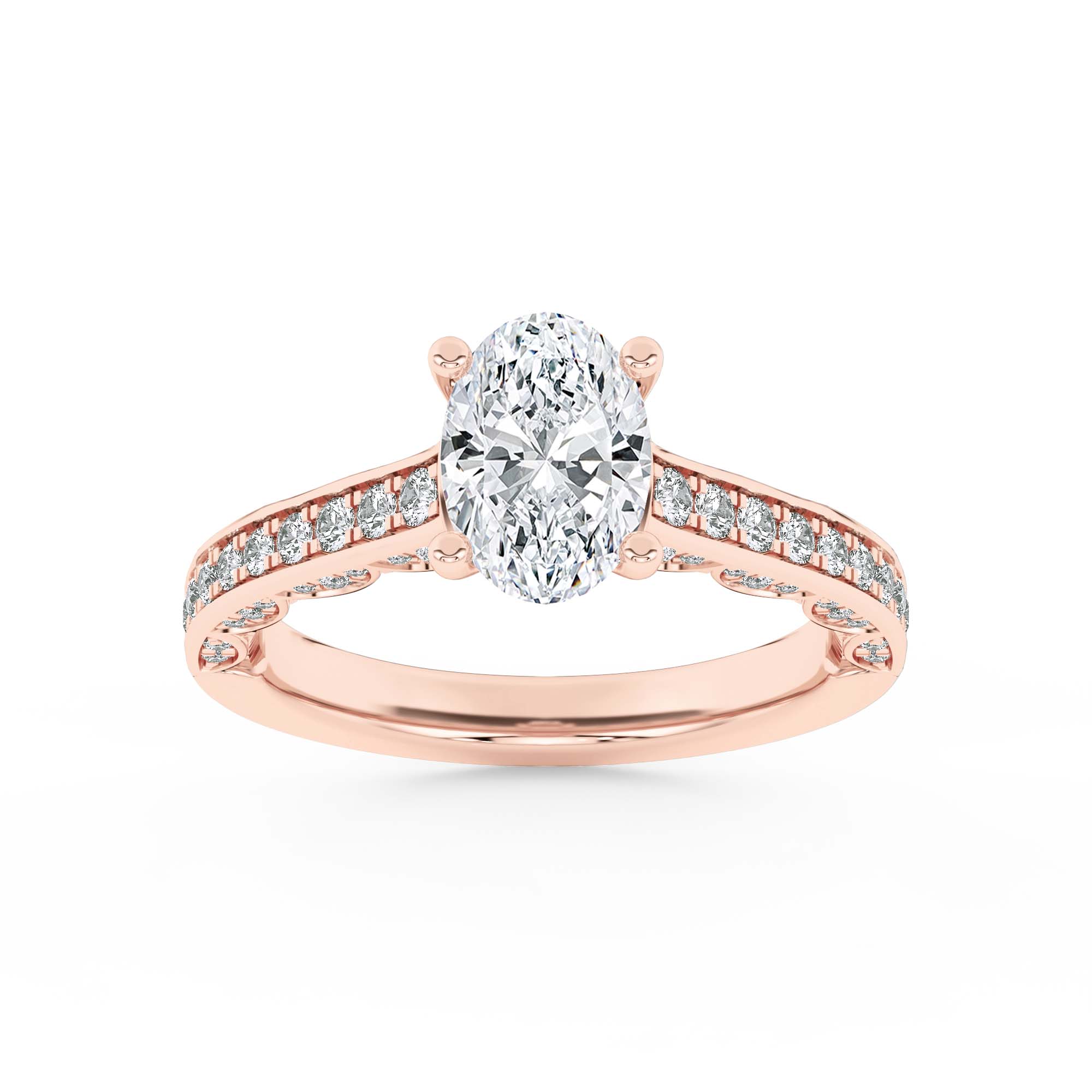 2CTW Oval Shaped Lab Grown Diamond (F/VS) Accented Engagement Ring in 14K Gold