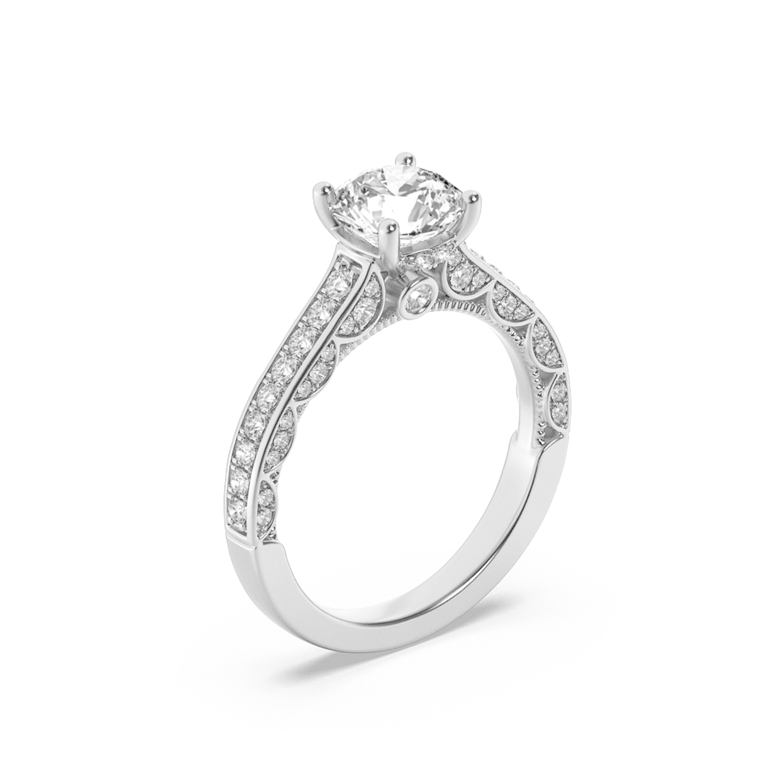 2CTW Round Shaped Lab Grown Diamond (F/VS) Accented Engagement Ring in 14K Gold