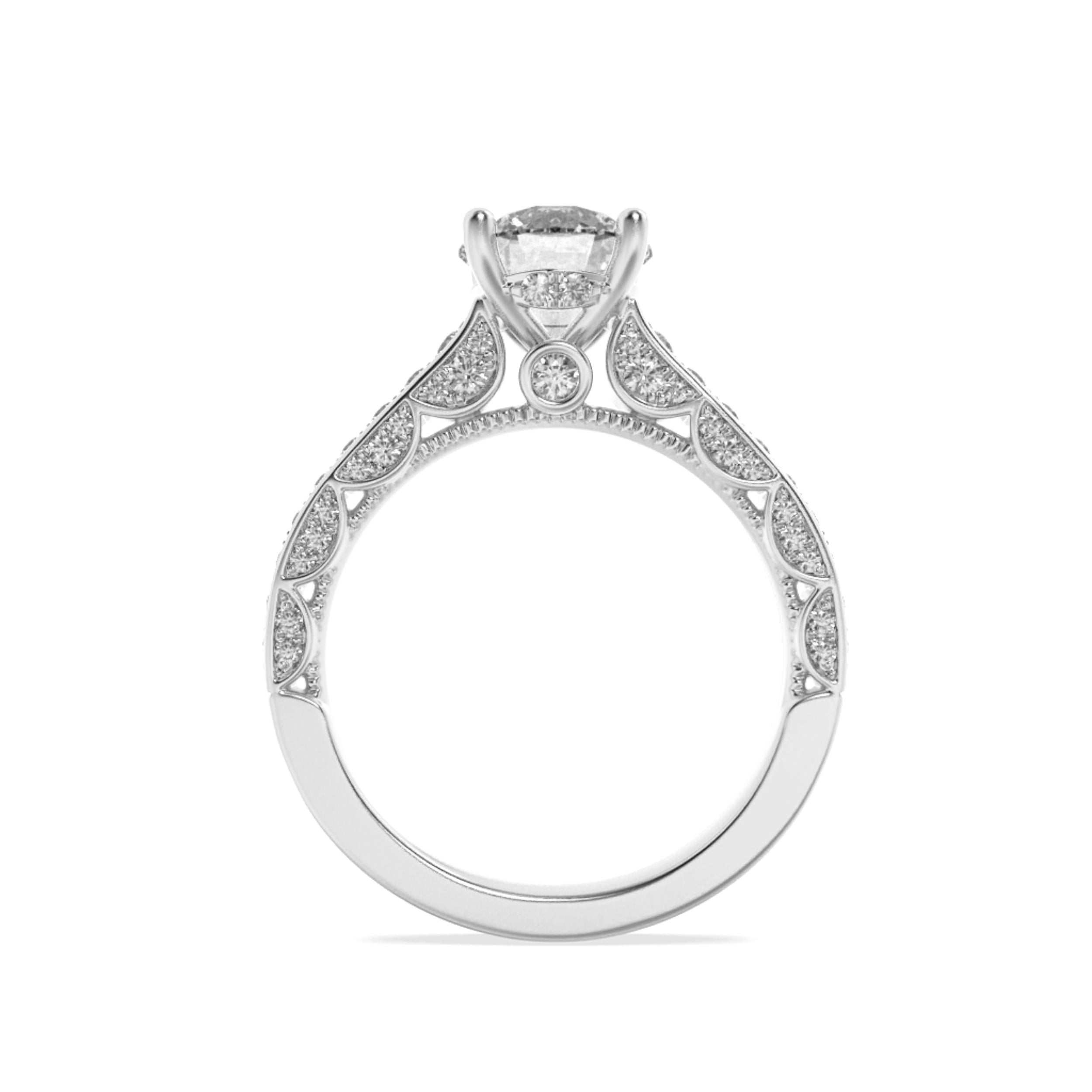 2CTW Round Shaped Lab Grown Diamond (F/VS) Accented Engagement Ring in 14K Gold