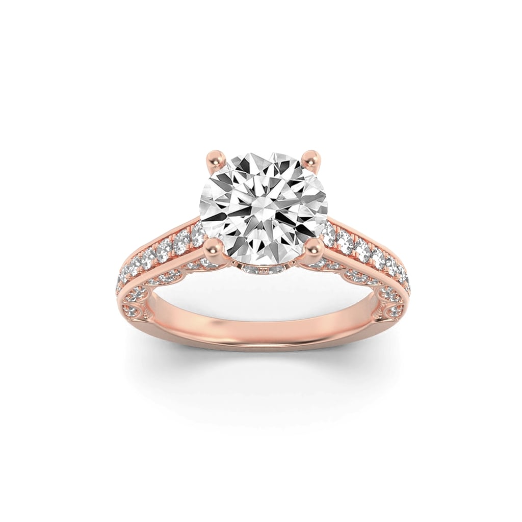 2CTW Round Shaped Lab Grown Diamond (F/VS) Accented Engagement Ring in 14K Gold