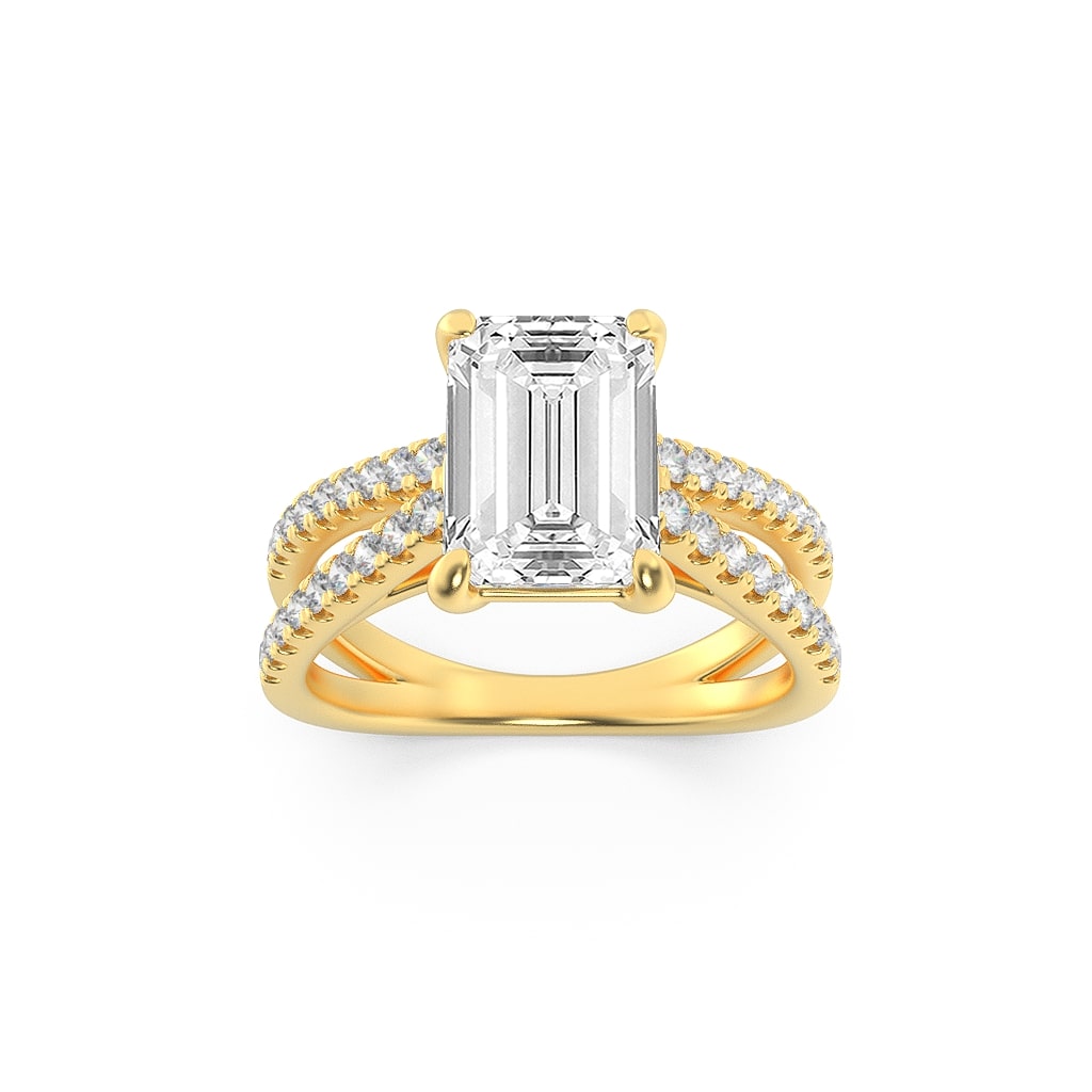 2CTW Emerald Shaped Lab Grown Diamond (F/VS) Cross Shank Accented Engagement Ring in 14K Gold