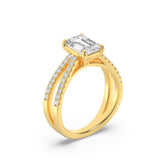 2CTW Emerald Shaped Lab Grown Diamond (F/VS) Cross Shank Accented Engagement Ring in 14K Gold