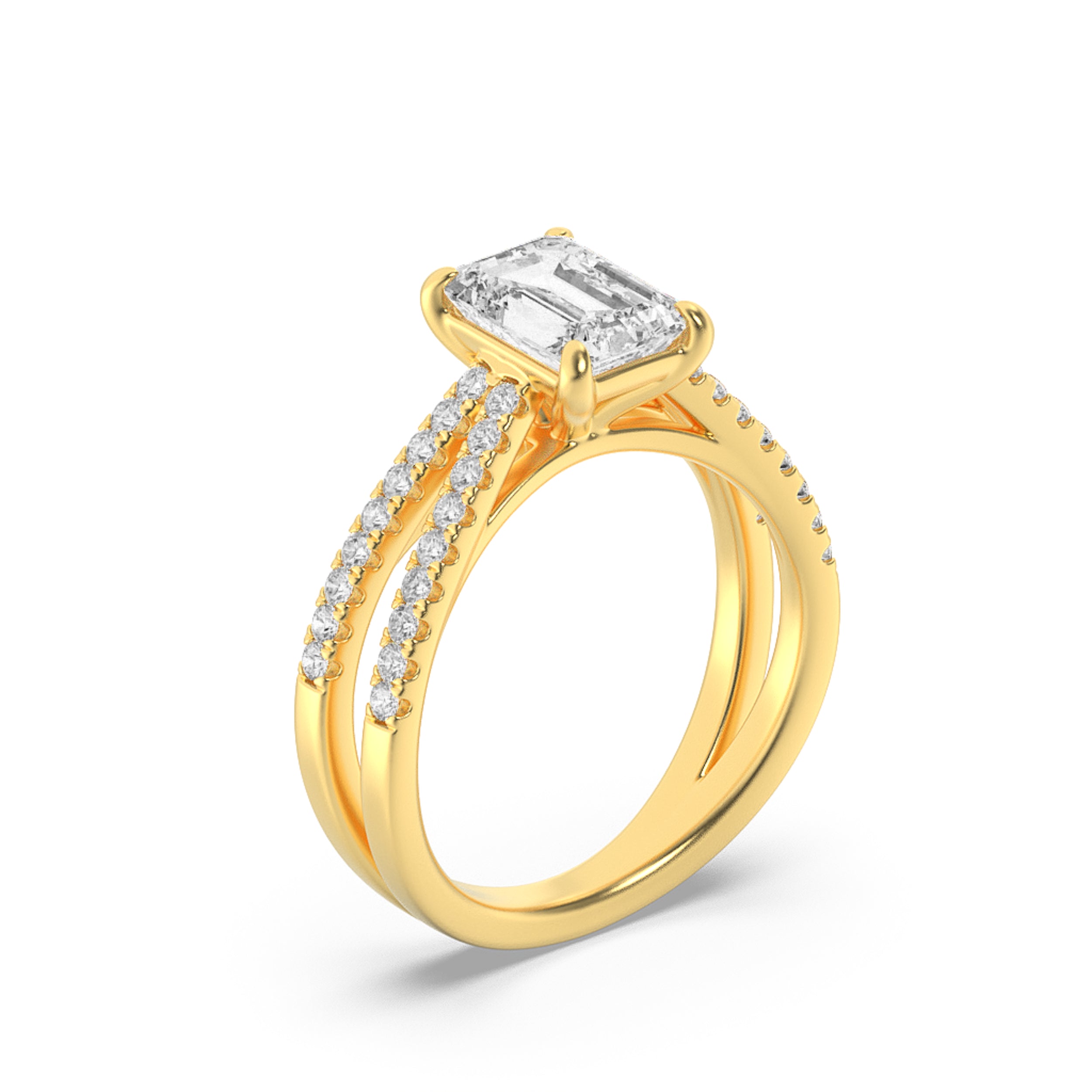 2CTW Emerald Shaped Lab Grown Diamond (F/VS) Cross Shank Accented Engagement Ring in 14K Gold