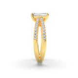 2CTW Emerald Shaped Lab Grown Diamond (F/VS) Cross Shank Accented Engagement Ring in 14K Gold
