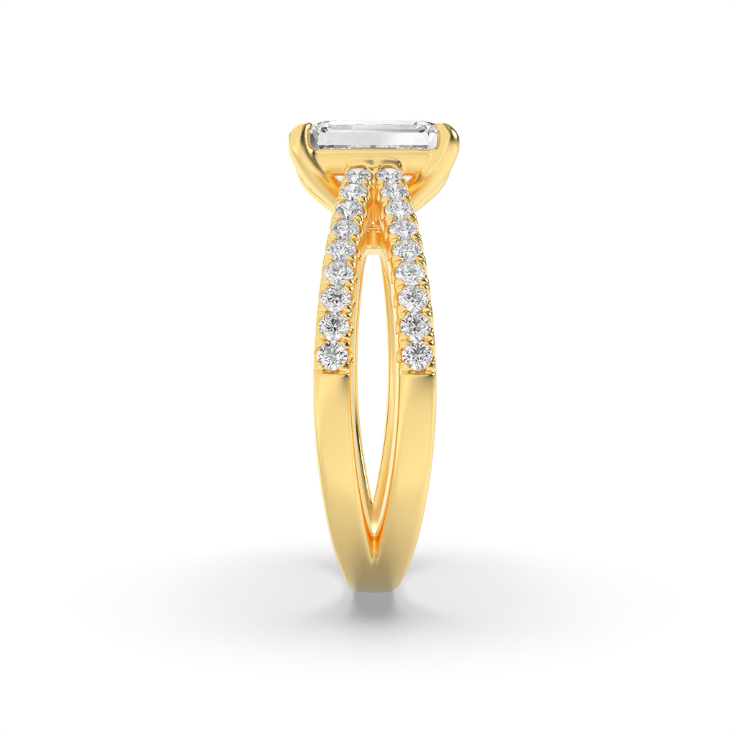 2CTW Emerald Shaped Lab Grown Diamond (F/VS) Cross Shank Accented Engagement Ring in 14K Gold
