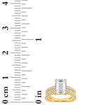 2CTW Emerald Shaped Lab Grown Diamond (F/VS) Cross Shank Accented Engagement Ring in 14K Gold