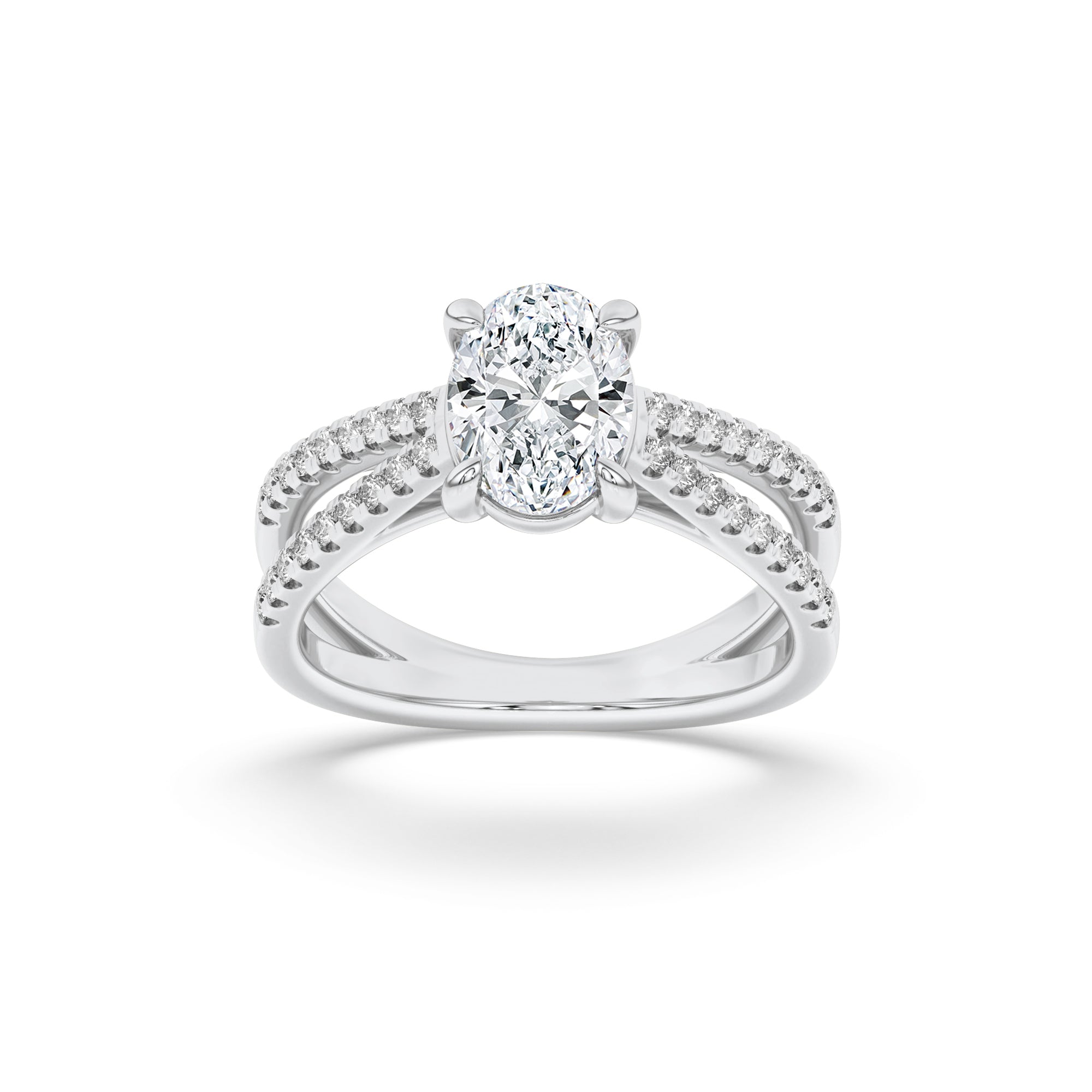 2CTW Oval Shaped Lab Grown Diamond (F/VS) Cross Shank Accented Engagement Ring in 14K Gold