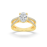 2CTW Oval Shaped Lab Grown Diamond (F/VS) Cross Shank Accented Engagement Ring in 14K Gold