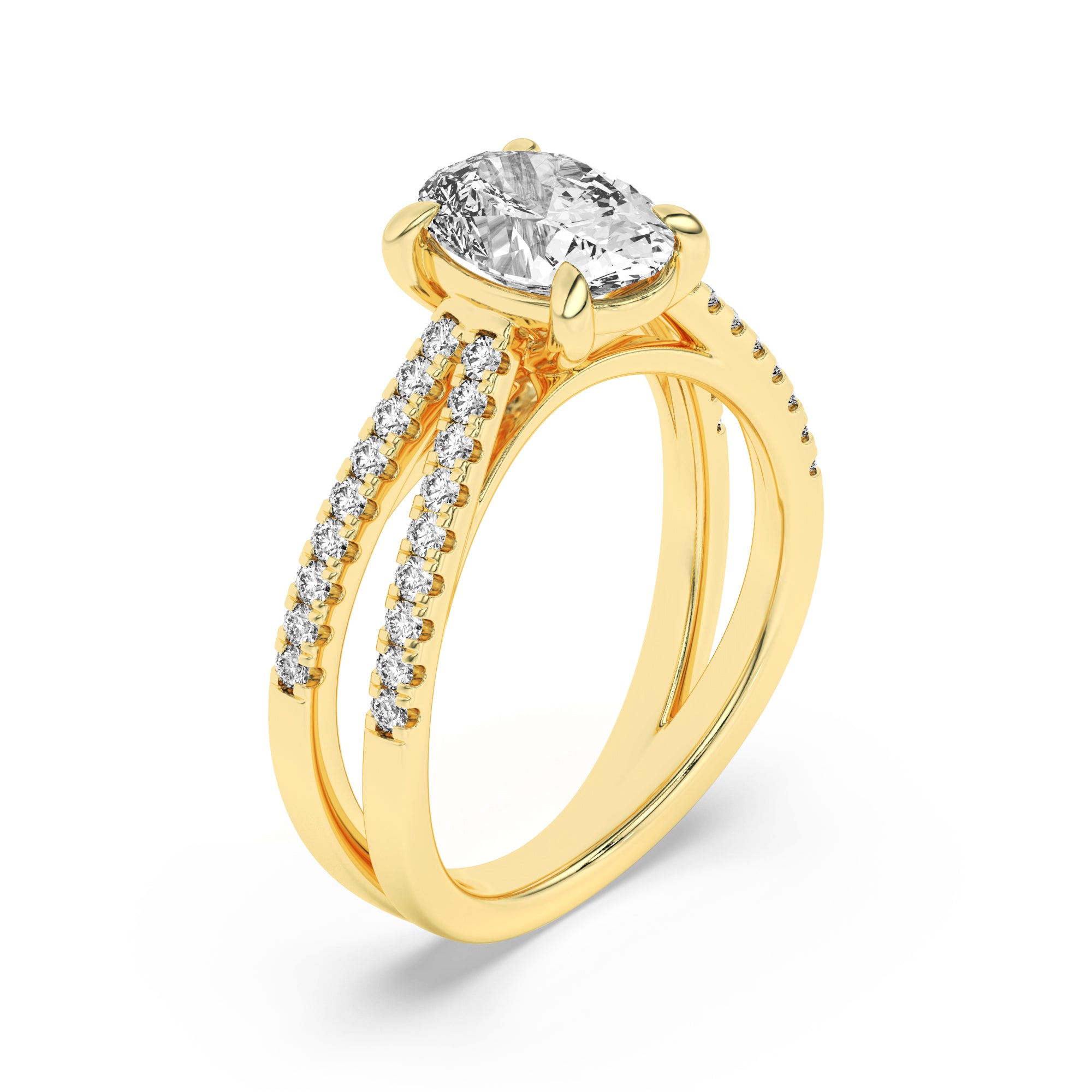 2CTW Oval Shaped Lab Grown Diamond (F/VS) Cross Shank Accented Engagement Ring in 14K Gold