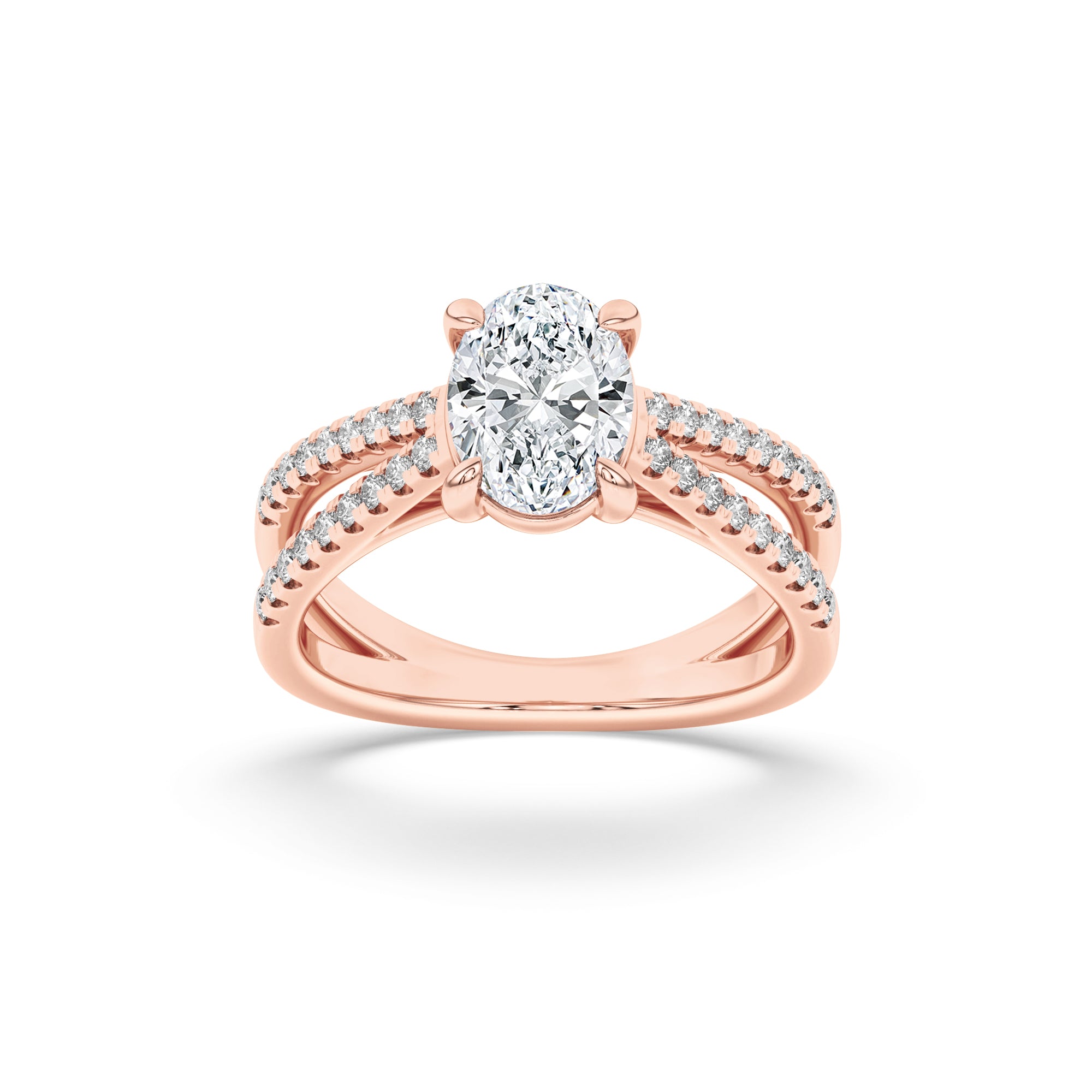 2CTW Oval Shaped Lab Grown Diamond (F/VS) Cross Shank Accented Engagement Ring in 14K Gold