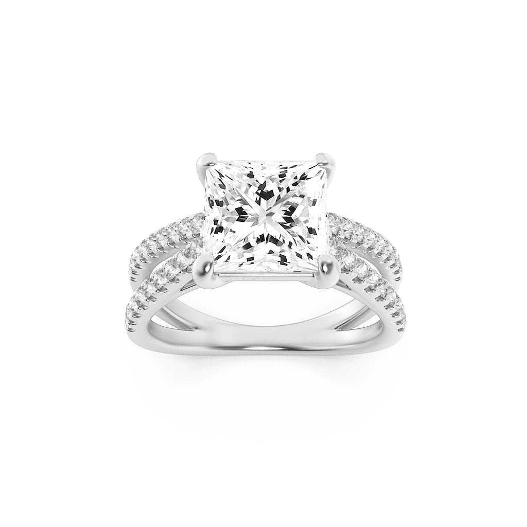 2CTW Princess Shaped Lab Grown Diamond (F/VS) Cross Shank Accented Engagement Ring in 14K Gold