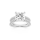 2CTW Princess Shaped Lab Grown Diamond (F/VS) Cross Shank Accented Engagement Ring in 14K Gold