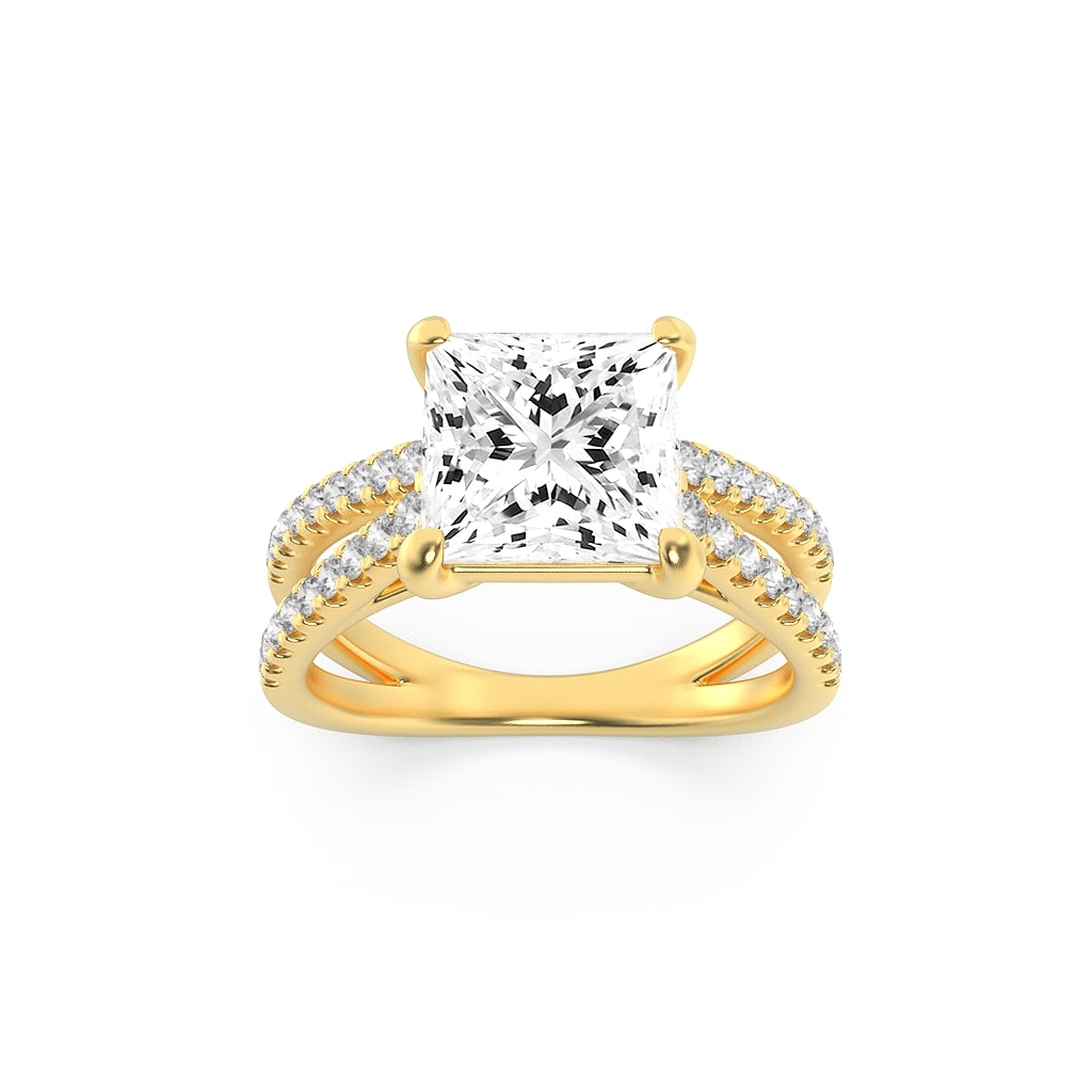 2CTW Princess Shaped Lab Grown Diamond (F/VS) Cross Shank Accented Engagement Ring in 14K Gold