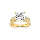 2CTW Princess Shaped Lab Grown Diamond (F/VS) Cross Shank Accented Engagement Ring in 14K Gold