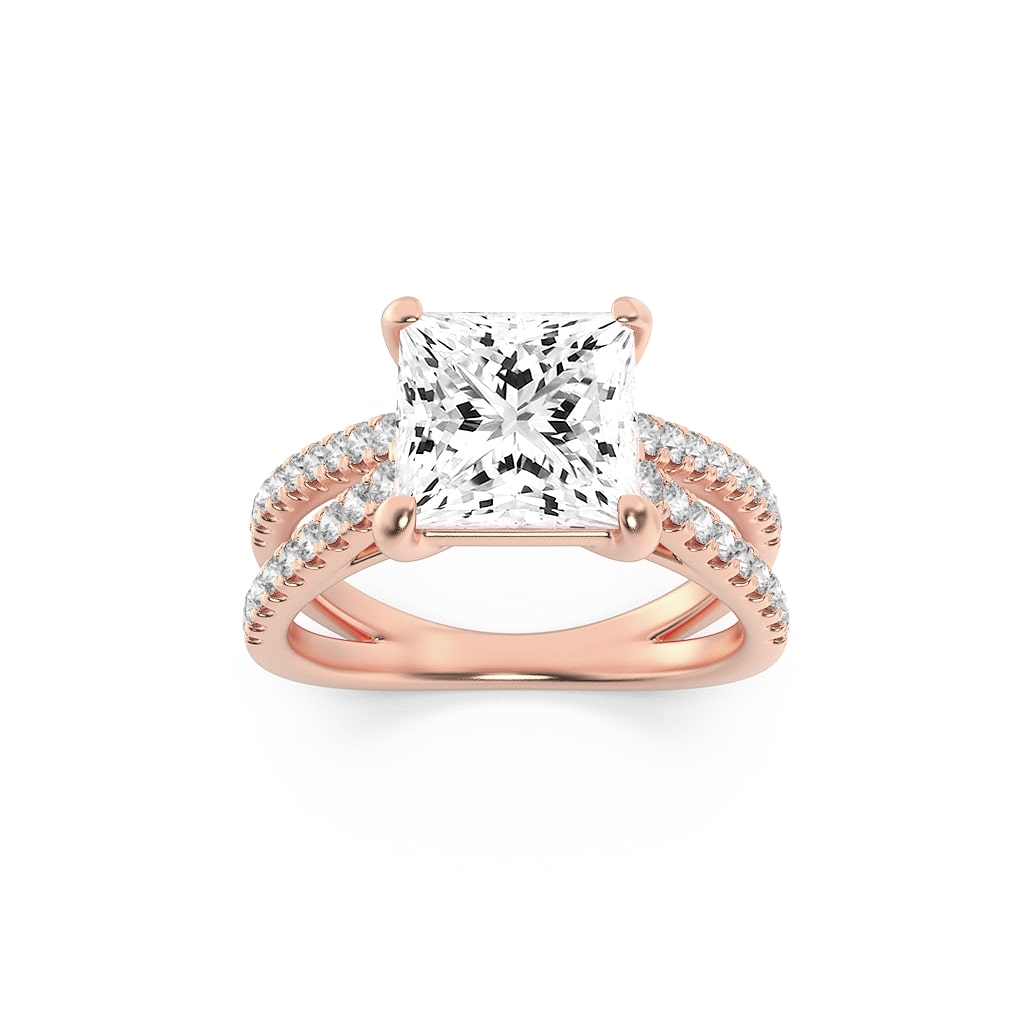 2CTW Princess Shaped Lab Grown Diamond (F/VS) Cross Shank Accented Engagement Ring in 14K Gold
