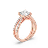 2CTW Princess Shaped Lab Grown Diamond (F/VS) Cross Shank Accented Engagement Ring in 14K Gold