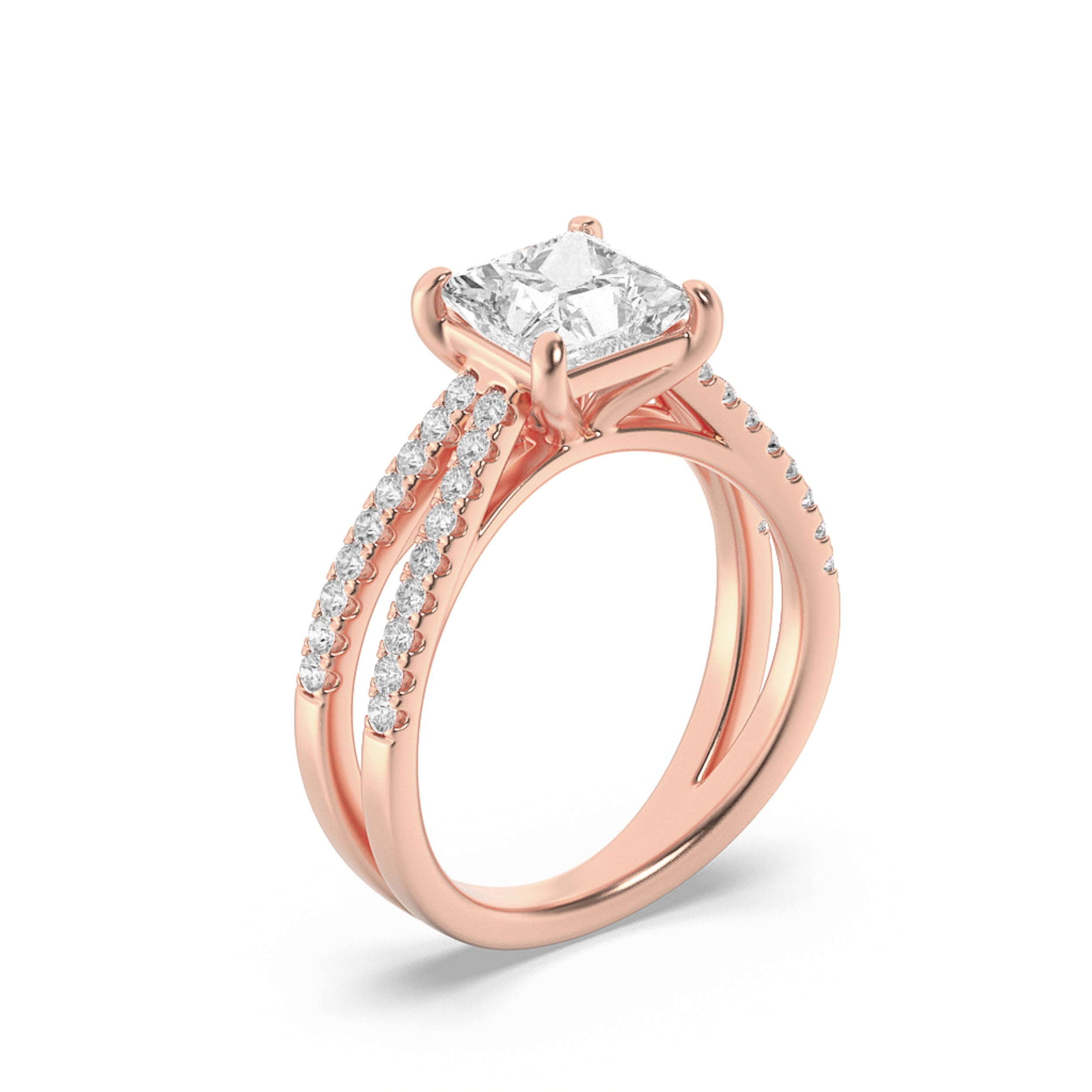 2CTW Princess Shaped Lab Grown Diamond (F/VS) Cross Shank Accented Engagement Ring in 14K Gold