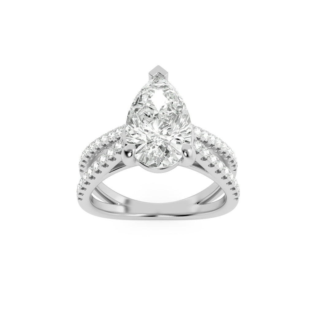2CTW Pear Shaped Lab Grown Diamond (F/VS) Cross Shank Accented Engagement Ring in 14K Gold
