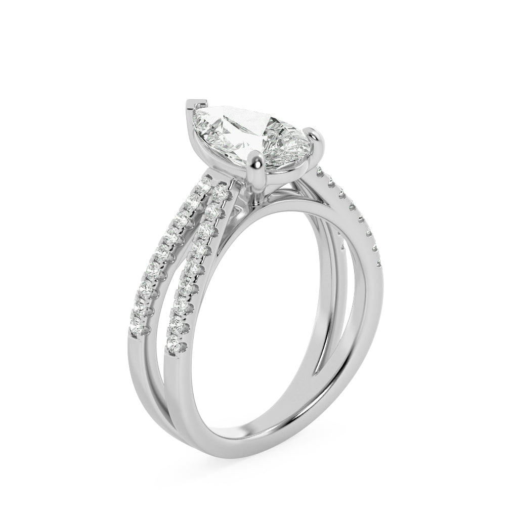 2CTW Pear Shaped Lab Grown Diamond (F/VS) Cross Shank Accented Engagement Ring in 14K Gold