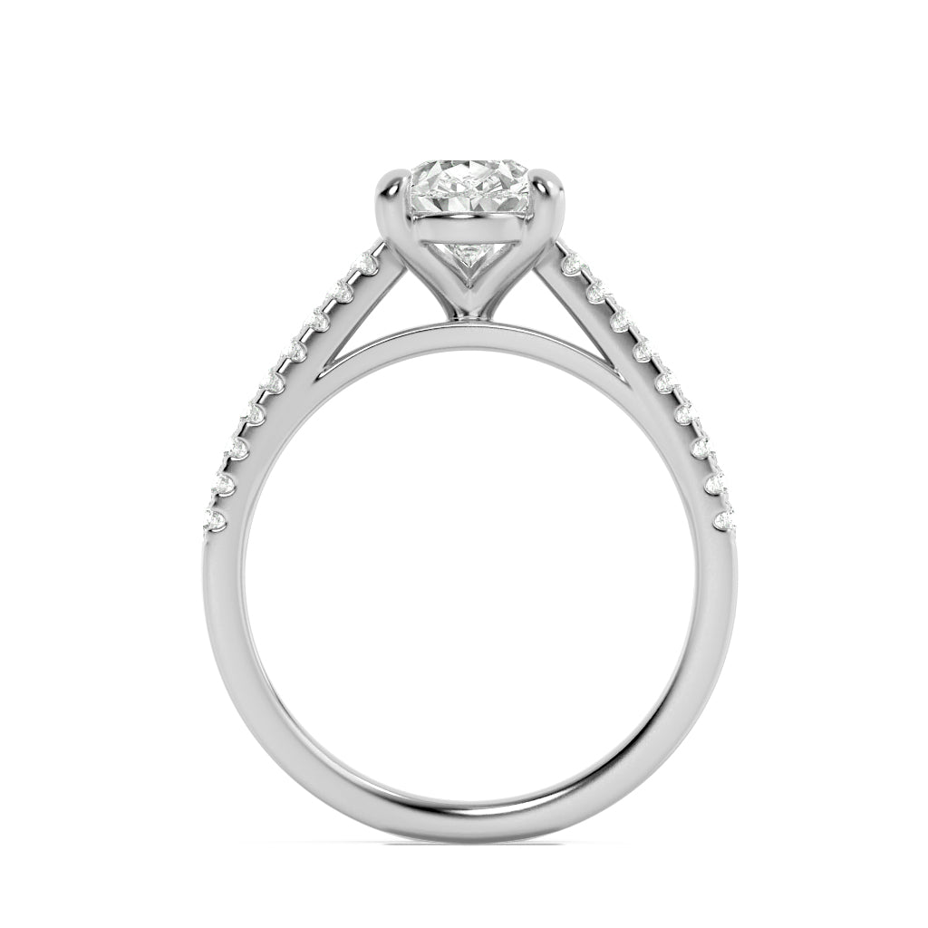 2CTW Pear Shaped Lab Grown Diamond (F/VS) Cross Shank Accented Engagement Ring in 14K Gold