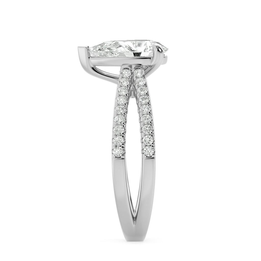 2CTW Pear Shaped Lab Grown Diamond (F/VS) Cross Shank Accented Engagement Ring in 14K Gold