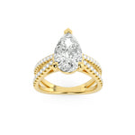2CTW Pear Shaped Lab Grown Diamond (F/VS) Cross Shank Accented Engagement Ring in 14K Gold