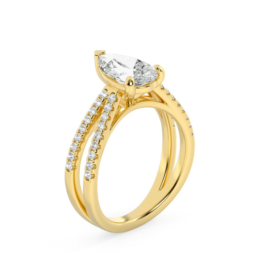 2CTW Pear Shaped Lab Grown Diamond (F/VS) Cross Shank Accented Engagement Ring in 14K Gold