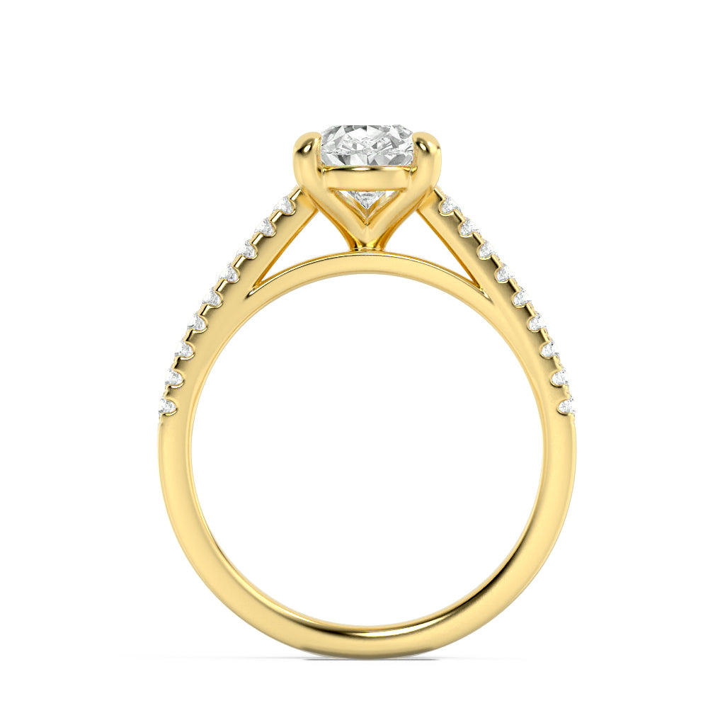 2CTW Pear Shaped Lab Grown Diamond (F/VS) Cross Shank Accented Engagement Ring in 14K Gold