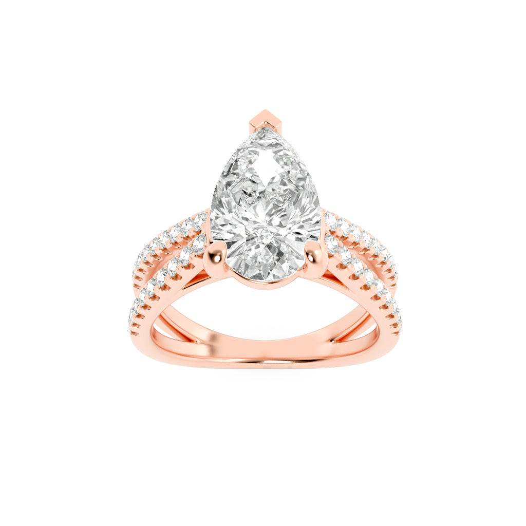 2CTW Pear Shaped Lab Grown Diamond (G/VS) Cross Shank Accented Engagement Ring in 14K Gold
