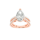2CTW Pear Shaped Lab Grown Diamond (G/VS) Cross Shank Accented Engagement Ring in 14K Gold