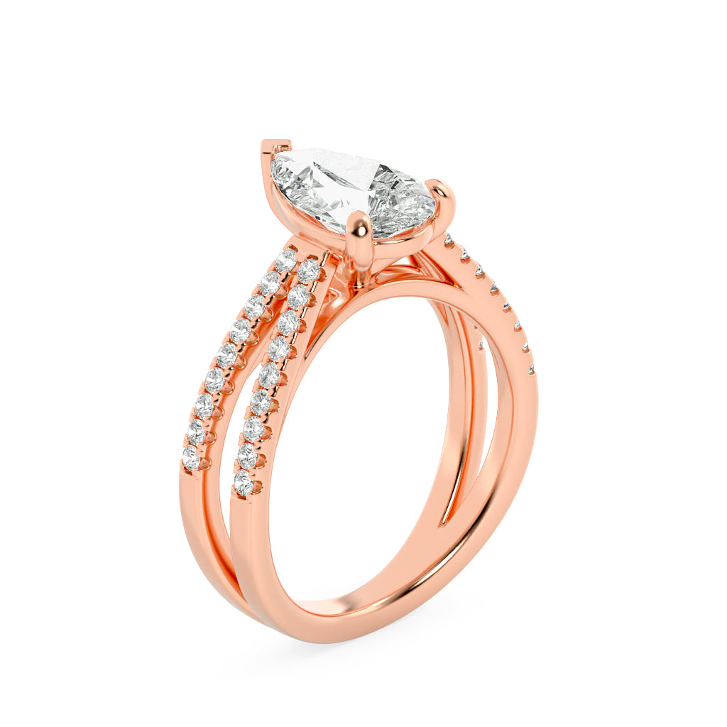 2CTW Pear Shaped Lab Grown Diamond (G/VS) Cross Shank Accented Engagement Ring in 14K Gold