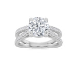 2CTW Round Shaped Lab Grown Diamond (F/VS) Cross Shank Accented Engagement Ring in 14K Gold