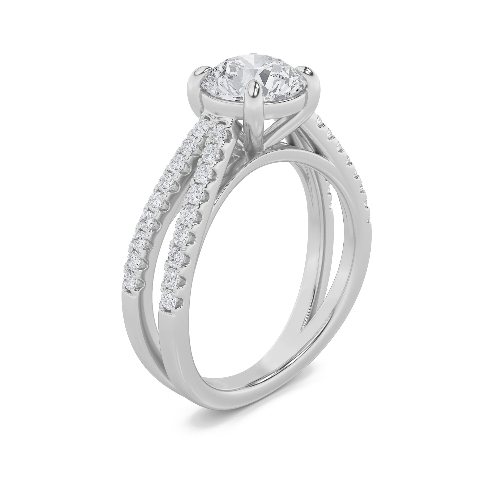 2CTW Round Shaped Lab Grown Diamond (F/VS) Cross Shank Accented Engagement Ring in 14K Gold