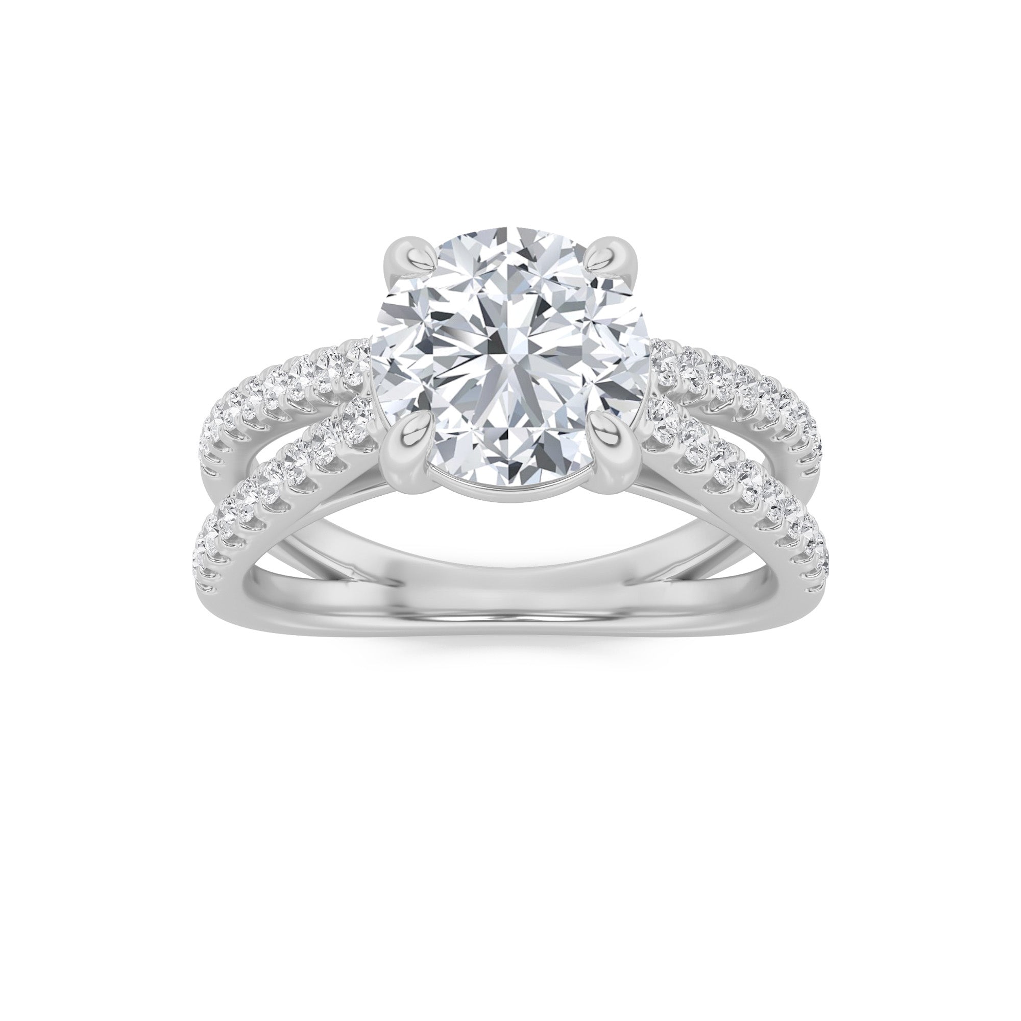 2CTW Round Shaped Lab Grown Diamond (F/VVS) Cross Shank Accented Engagement Ring in 14K Gold