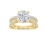 2CTW Round Shaped Lab Grown Diamond (F/VS) Cross Shank Accented Engagement Ring in 14K Gold