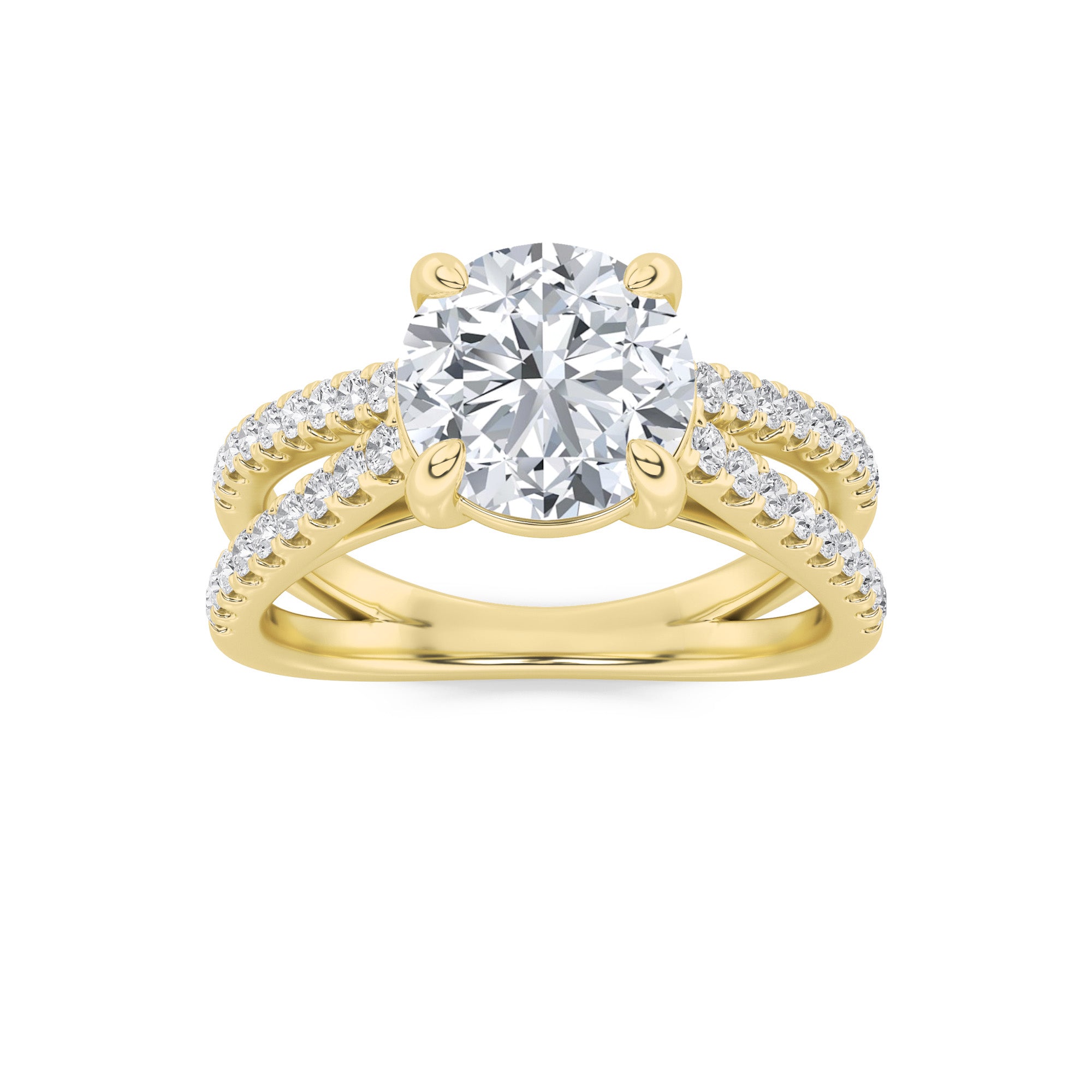 2CTW Round Shaped Lab Grown Diamond (F/VS) Cross Shank Accented Engagement Ring in 14K Gold