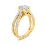 2CTW Round Shaped Lab Grown Diamond (F/VS) Cross Shank Accented Engagement Ring in 14K Gold