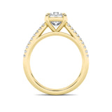2CTW Round Shaped Lab Grown Diamond (F/VS) Cross Shank Accented Engagement Ring in 14K Gold
