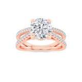 2CTW Round Shaped Lab Grown Diamond (F/VS) Cross Shank Accented Engagement Ring in 14K Gold