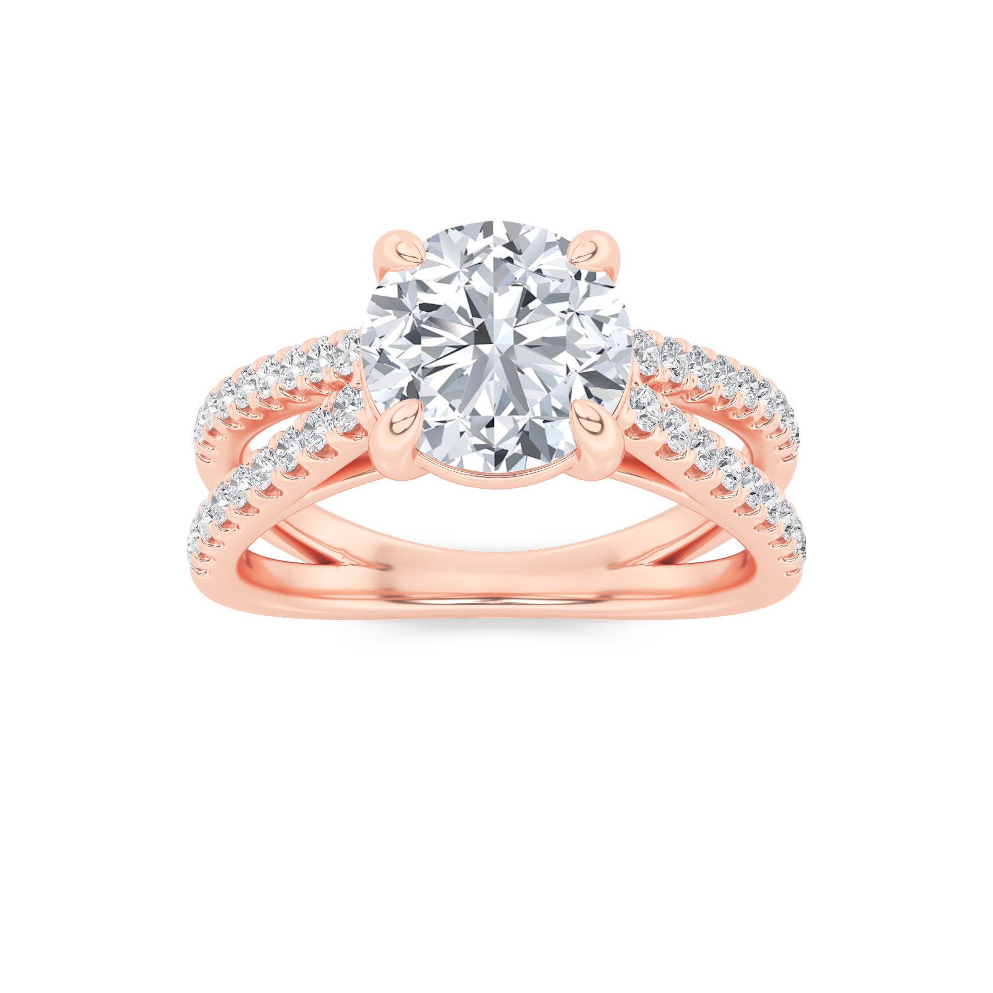 2CTW Round Shaped Lab Grown Diamond (F/VS) Cross Shank Accented Engagement Ring in 14K Gold
