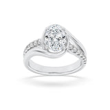 2CTW Oval Shaped Lab Grown Diamond (G/VS) Swirl Shank Accented Engagement Ring in 14K Gold