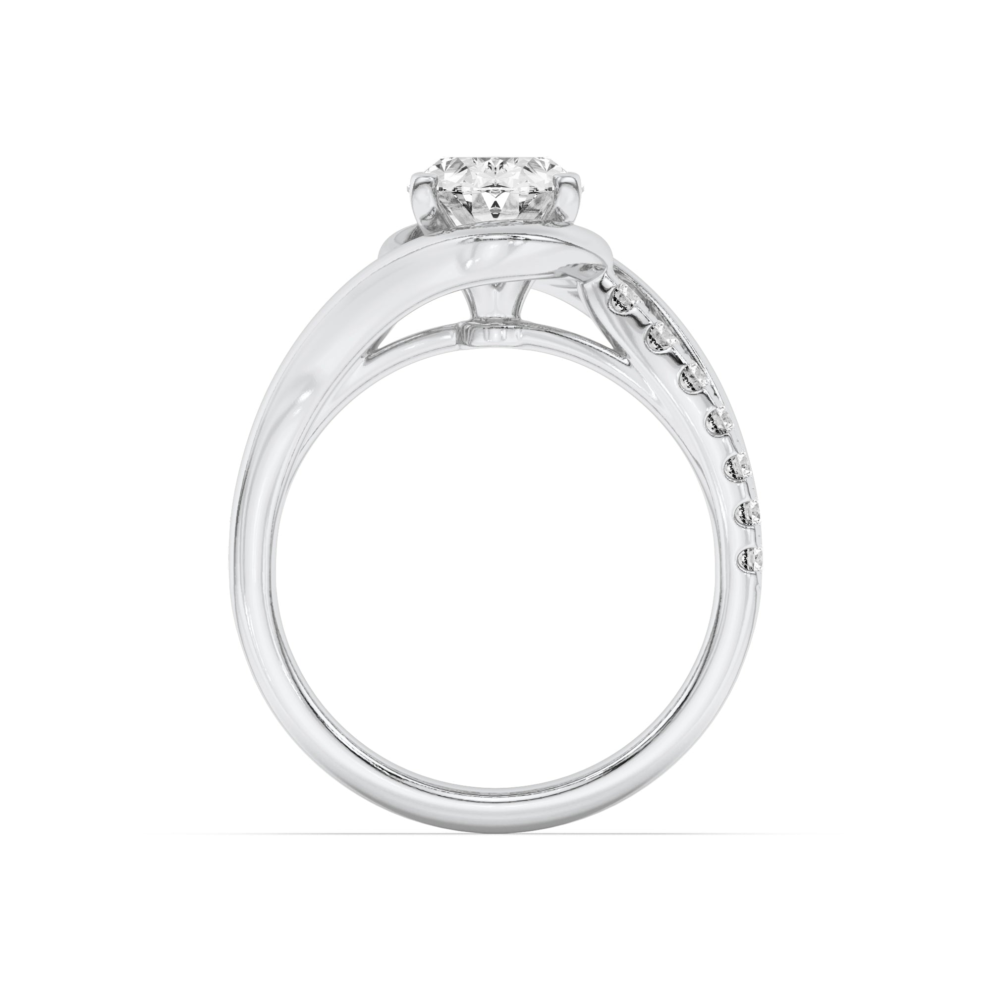 2CTW Oval Shaped Lab Grown Diamond (G/VS) Swirl Shank Accented Engagement Ring in 14K Gold