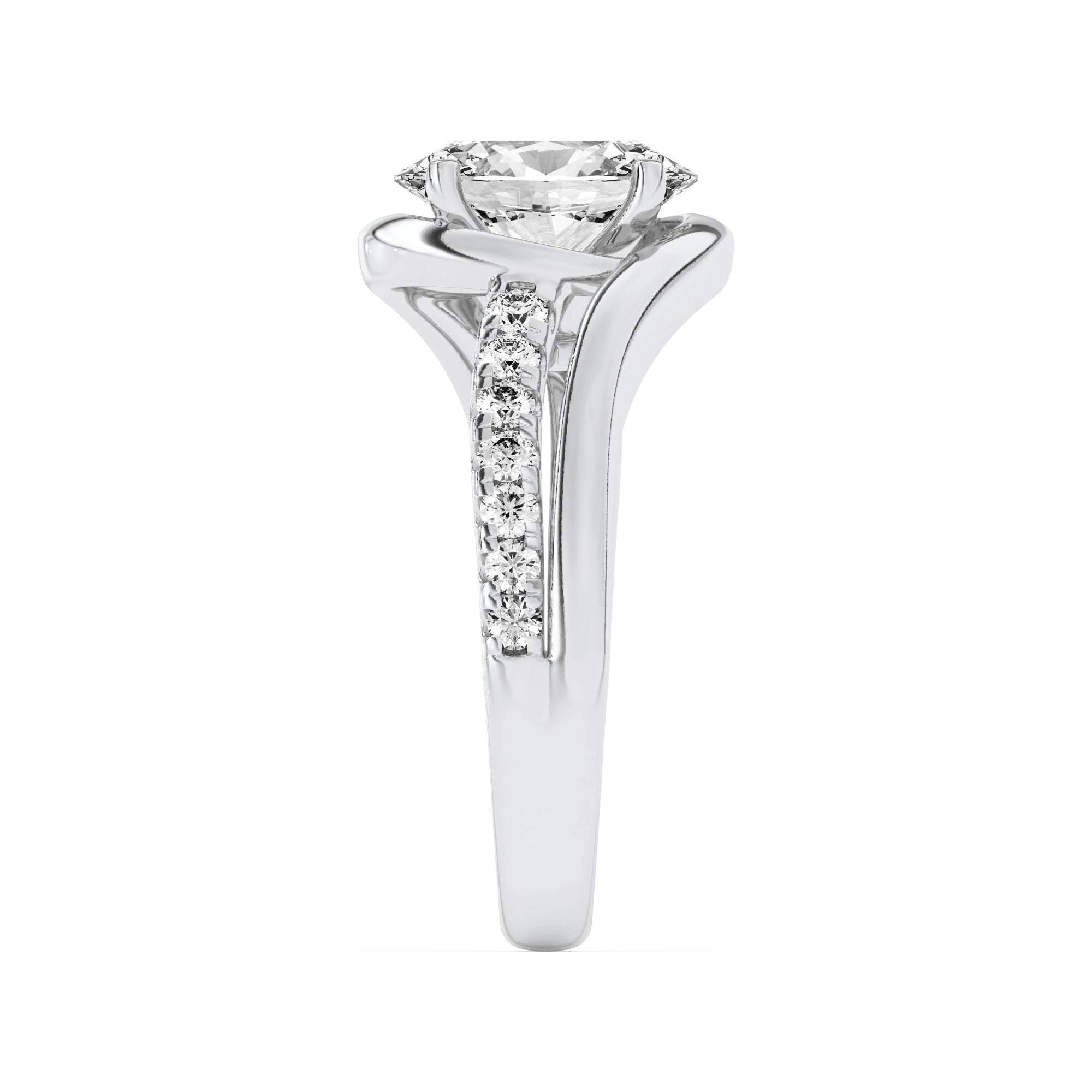 2CTW Oval Shaped Lab Grown Diamond (G/VS) Swirl Shank Accented Engagement Ring in 14K Gold