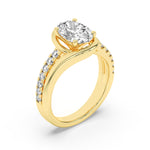 2CTW Oval Shaped Lab Grown Diamond (F/VS) Swirl Shank Accented Engagement Ring in 14K Gold
