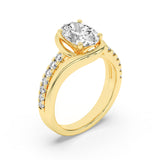 2CTW Oval Shaped Lab Grown Diamond (F/VS) Swirl Shank Accented Engagement Ring in 14K Gold